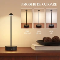 HOMCOM Lampă de masă tactilă reîncărcabilă cu USB, reglabilă 3000K/4500K/6500K, autonomie 4-8 ore, neagră(m-4)