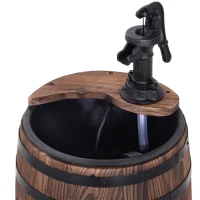 Outsunny Gartenbrunnen Zierbrunnen Springbrunnen Fassbrunnen Wasserfall Holzfass mit Pflanzgefäß Tannenholz Dunkelbraun Ø27 x 59 cm(m-9)