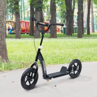 HOMCOM Trottinette enfant patinette pneus 30 cm Hauteur Guidon réglable poignée Frein et béquille Acier pour enfants à partir de 5 ans Noir(m-10)