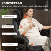 HOMCOM Bürostuhl Ergonomisch mit Massagefunktion Schreibtischstuhl mit Fußstütze, Kunstleder Schwarz(m-5)