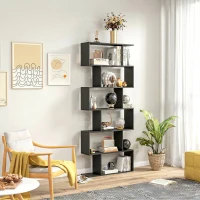 HOMCOM Bibliotecă din Lemn, Design Modern cu 6 Rafturi, 80x23x192 cm, Negru(m-7)