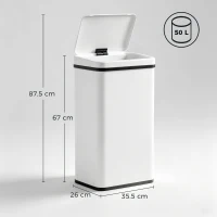 HOMCOM 50L Sensor Bin with Soft-Close Lid, Stainless Steel Automatic Touchless Motion Sensor Kitchen Bin, White(m-3)