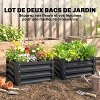 Outsunny Lot de 2 jardinières surélevées, carre potager de jardin pour légumes, fleurs, acier galvanisé 60 x 60 x 30,5 cm, gris(m-4)