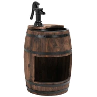 Outsunny Gartenbrunnen Zierbrunnen Springbrunnen Fassbrunnen Wasserfall Holzfass mit Pflanzgefäß Tannenholz Dunkelbraun Ø27 x 59 cm(m-11)