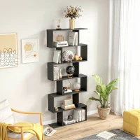 HOMCOM Bibliotecă din Lemn, Design Modern cu 6 Rafturi, 80x23x192 cm, Negru(m-6)
