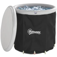 Outsunny Vasca di Ghiaccio da 280L per Sportivi con Copertura e Pompa, Ø78x71 cm, Nero(m-11)