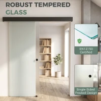 HOMCOM Porta Scorrevole in Vetro Sabbiato con Binario Silenzioso e Guida, 77.5x205 cm, Trasparente(m-4)