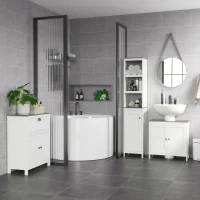 kleankin Modern Bathroom Sink Cabinet, Floor Standing Under Sink Cabinet, Freestanding Storage Cupboard with Adjustable Shelf, Double Doors, Antique White(m-12)