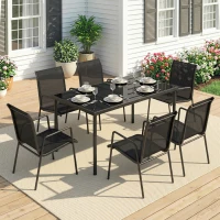 Outsunny Salon de Jardin 6 Personnes Ensemble Table et Chaises Jardin avec Chaises Empilables en Textilène 70x51x87cm Noir(m-10)