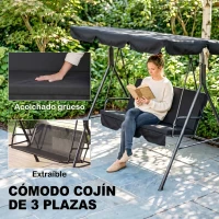 Outsunny Baloiço de Jardim de 3 Lugares com Almofada Toldo Ajustável e Estrutura de Aço para Balcão Terraço 172x110x153 cm Preto(m-7)