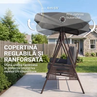 Outsunny Leagăn de grădină pentru 3 persoane cu acoperiș reglabil, suport pentru pahare și perne, 208x120x172 cm, gri(m-4)