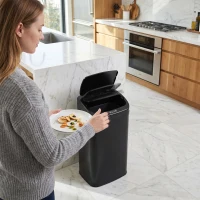 HOMCOM 48L Galvanised Steel Sensor Bin - Black(m-8)