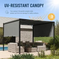 Outsunny 3 X 3 Meters Pergola with Sliding Roof, Garden Gazebo with Adjustable Sun Shade Canopy and Steel Frame, Charcoal Grey(m-6)
