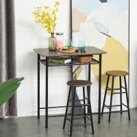 HOMCOM Bar Table Set, Bar Table and Stools Set, Footrest and Storage Shelf, for Kitchen, Dining Room, Pub, Cafe, Black and Oak(m-10)