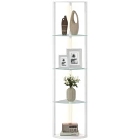HOMCOM LED Floor Lamp with Shelves, Dimmable Standing Lamp with Foot Switch for Living Room, Bedroom, White(m-10)