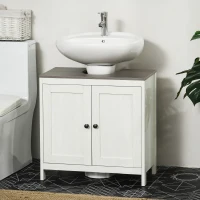 kleankin Modern Bathroom Sink Cabinet, Floor Standing Under Sink Cabinet, Freestanding Storage Cupboard with Adjustable Shelf, Double Doors, Antique White(m-13)