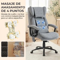HOMCOM Silla de Oficina con Masaje de Amasamiento de 4 Puntos Respaldo Alto Altura Ajustable Asiento Amplio Cojín Lumbar Gris(m-4)