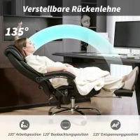 HOMCOM Bürostuhl Ergonomisch mit Massagefunktion Schreibtischstuhl mit Fußstütze, Kunstleder Schwarz(m-7)