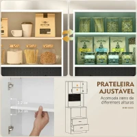 HOMCOM Móvel Auxiliar de Cozinha com Suporte para Micro-ondas 2 Gavetas 2 Portas e Painel Perfurado de Metal Branco(m-7)