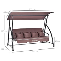 Outsunny Hollywoodschaukel mit Liegefunktion Braun 215 x 120 x 165cm(m-3)