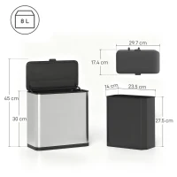 HOMCOM 8L Hanging Kitchen Bin, Rubbish bin with Lid and Removable Inner Bucket for Under Cabinet Door, Under Sink, Office(m-3)
