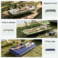4 en 1 tente surélevée avec lit de camping pliable +sac de couchage +matelas pneumatique+pompe(m-5)