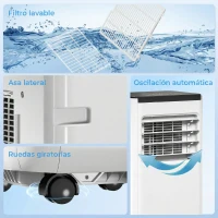 HOMCOM Aire Acondicionado Portátil 10.000 BTU 4 en 1 Enfriamiento Deshumidificador Ventilador con WiFi para 30 m² Blanco(m-9)