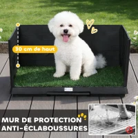 PawHut Toilette pour Chien avec Gazon Artificiel, Parois Hautes et Plateau Coulissant, Système de Drainage, 75x51x36,5cm, Noir(m-4)