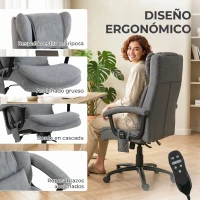 HOMCOM Silla de Oficina con Masaje de Amasamiento de 4 Puntos Respaldo Alto Altura Ajustable Asiento Amplio Cojín Lumbar Gris(m-6)