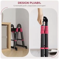 HOMCOM Scara Telescopica din Aluminiu si Nailon cu 12 Trepte cu Design Pliabil, 379x67.5x11 cm, Negru si Rosu(m-5)
