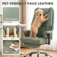 HOMCOM Executive Office Chair, Reclining Desk Chair with Footrest, Adjustable Armrests, Pet Friendly Faux Leather, Green(m-7)