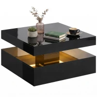 HOMCOM LED Coffee Table with Storage, 2-Tier Modern Centre Table with Open Shelf and Remote for Living Room, High Gloss Black(m-10)