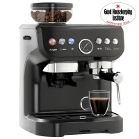 HOMCOM 15 Bar Coffee Machine with Adjustable Grind, Steamer and Accessories, Good Housekeeping Institute Approved, Black(m-1)