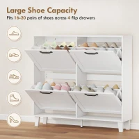 HOMCOM Mobile Scarpe, 4 Cassetti Ribaltabili, Salvaspazio con Ripiani Regolabili, Bianco(m-5)