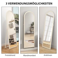 HOMCOM Ganzkörperspiegel, 50 x 160 cm, freistehend, Wandmontage, Bogenrahmen, Weiß(m-7)