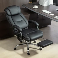 HOMCOM Bürostuhl Ergonomisch mit Massagefunktion Schreibtischstuhl mit Fußstütze, Kunstleder Schwarz(m-2)