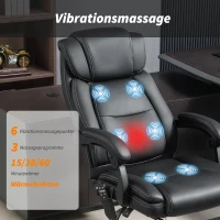 HOMCOM Bürostuhl Ergonomisch mit Massagefunktion Schreibtischstuhl mit Fußstütze, Kunstleder Schwarz(m-4)