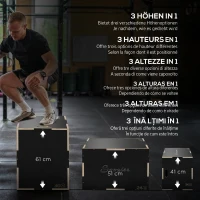SPORTNOW Cutie Pliometrică pentru Sărituri cu 3 Înălțimi din Lemn Antiderapant, 61-51-41 cm, Negru(m-4)