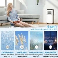 HOMCOM Aire Acondicionado Portátil 10.000 BTU 4 en 1 Enfriamiento Deshumidificador Ventilador con WiFi para 30 m² Blanco(m-5)