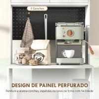 HOMCOM Móvel Auxiliar de Cozinha com Suporte para Micro-ondas 2 Gavetas 2 Portas e Painel Perfurado de Metal Branco(m-6)