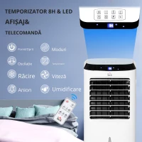 HOMCOM Răcitor 4 în 1 de 10L cu Umidificator, Timer 8h și Telecomandă, 38.2x31.6x76 cm, din ABS, Alb și Negru(m-4)