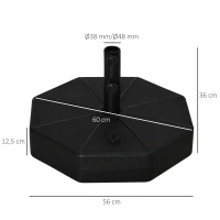 Outsunny parasolstandaard 40 kg parasolvoet voor parasol parasolstang 38 mm/48 mm met water of zand te vullen parasolvoet voor tuin terras Balkon Zwart Ø 60 x 36 H cm(m-3)