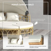 Outsunny Pat din rattan rotund, 4 piese, acoperiș extensibil, 5 perne, aspect rattan, 178B x 85T x 66,5H cm, bej(m-4)