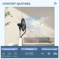 HOMCOM Ventilator cu Nebulizator, Rezervor de 3L, 3 Moduri și 3 Viteze, 44.5x38.5x120 cm, Alb și Negru(m-6)