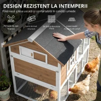 PawHut Adăpost pentru găini cu țarc Cuib tavă extractabilă acoperiș din asfalt pentru 4 găini 200x104x145cm lemn Maro(m-5)
