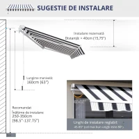 Outsunny Perdea Soare Rulanta de Perete Manuala cu Dungi , Albastr si alb, 2.5x2m(m-8)