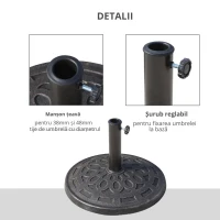 Outsunny Baza pentru umbrela 12kg din rasina Φ48.5x34cm pentru stalpi 38-48mm bronz(m-4)