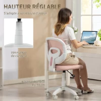HOMCOM Chaise de Bureau Ergonomique sans Accoudoirs, Fauteuil de Bureau en Maille, Hauteur Réglable, Rose(m-7)