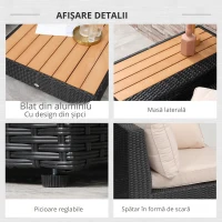 Outsunny Set Salon de Gradina 4 Piese din Ratan, Canapea de Exterior Coltar cu Perne, Masute Laterale si Masa de Cafea, Negru(m-4)