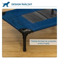 PawHut Pat pentru Câini Ridicat cu Șezut Respirabil, din Oțel și Țesătură, 61x46x18 cm, Albastru Închis și Negru(m-5)